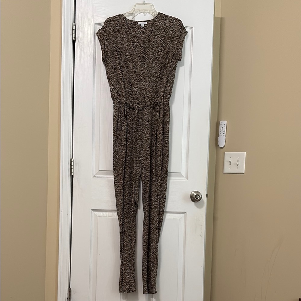New York & Company Brown Jumpsuit with Polka Dot Pattern